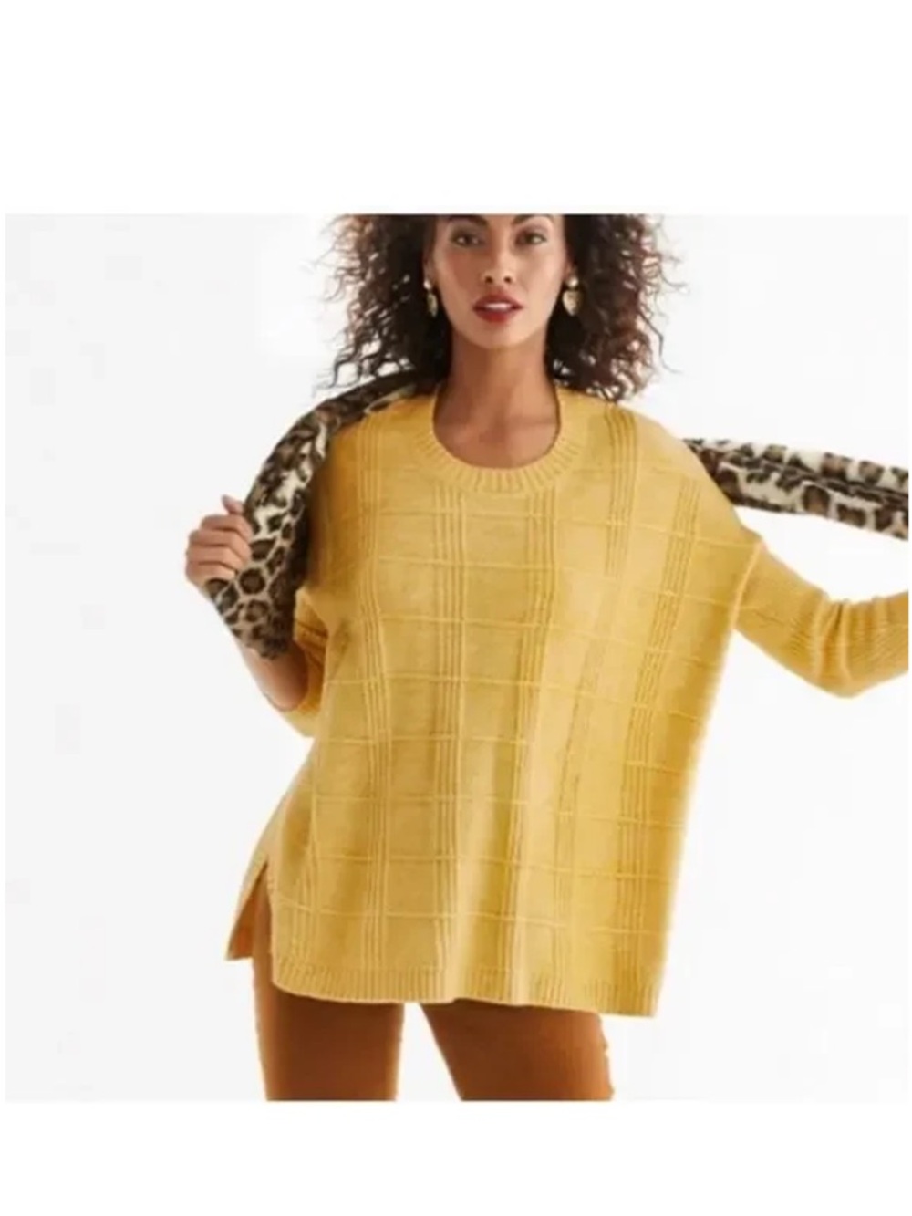 CAbi‎  #4039 Stitch Mix Pullover Oversize Ribbed Knit Golden Yellow Size M